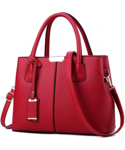 Women's Solid Color Large Capacity Shoulder Bag Crossbody Handbags Middle Size Purse Durable Leather Tote Bags Wine Red $16.6...