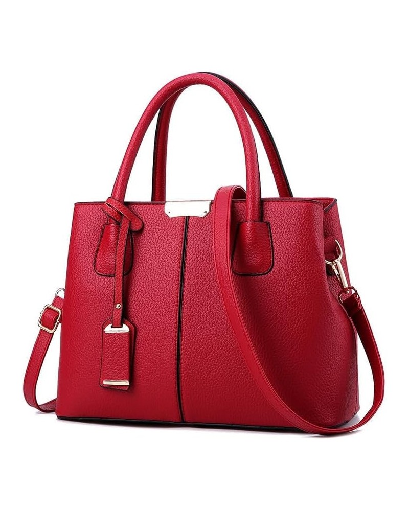 Women's Solid Color Large Capacity Shoulder Bag Crossbody Handbags Middle Size Purse Durable Leather Tote Bags Wine Red $16.6...