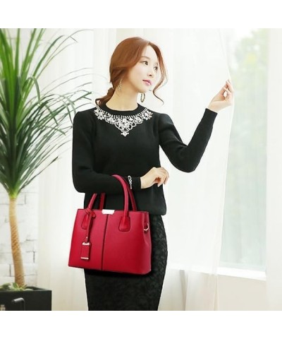 Women's Solid Color Large Capacity Shoulder Bag Crossbody Handbags Middle Size Purse Durable Leather Tote Bags Wine Red $16.6...