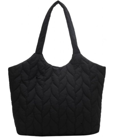 Large Quilted Hobo Bag Women's Padding Down Cotton Shoulder Bag Purse Handbag Armpit Totes Puffer Top Handle Bag Black $16.18...