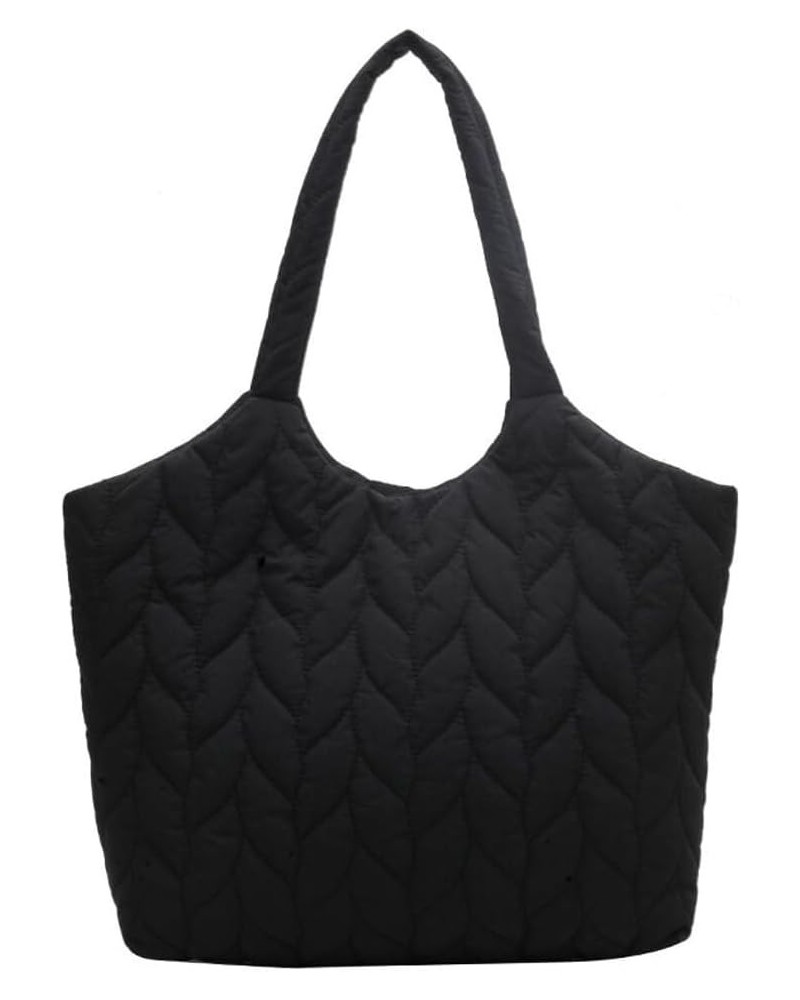 Large Quilted Hobo Bag Women's Padding Down Cotton Shoulder Bag Purse Handbag Armpit Totes Puffer Top Handle Bag Black $16.18...