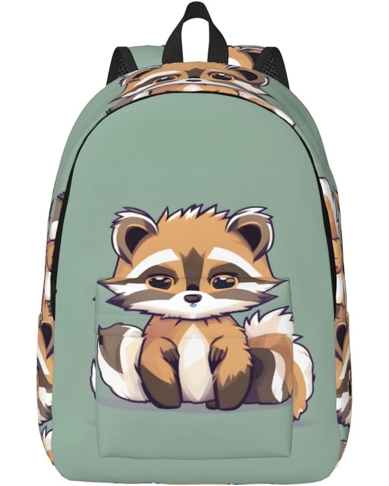 Cartoon Cute Raccoon Print Unisex Canvas Bag Canvas Shoulder Pouch Pack Lightweight Backpack For Woman Lady Black Medium $23....