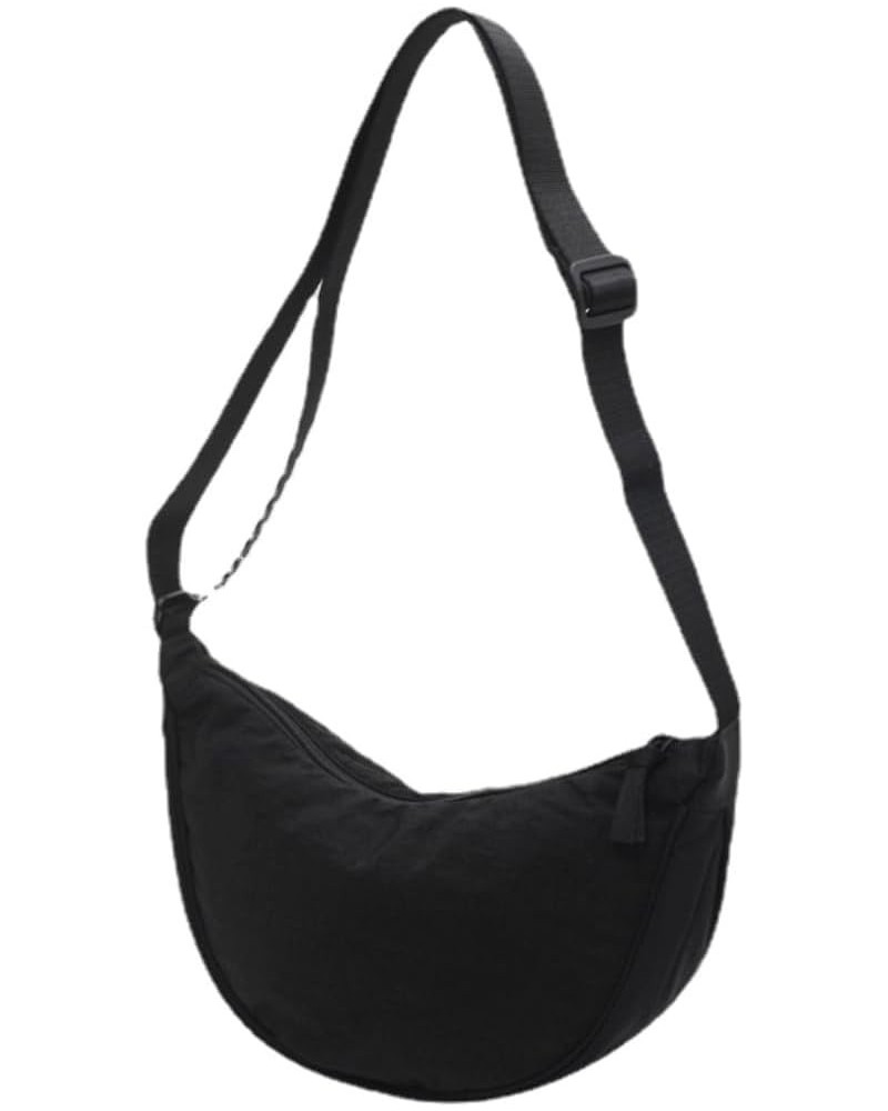 Crossbody Hobo Bag for Women Men Small Nylon Slouchy Purse Round Mini Shoulder Bag Black $11.10 Totes