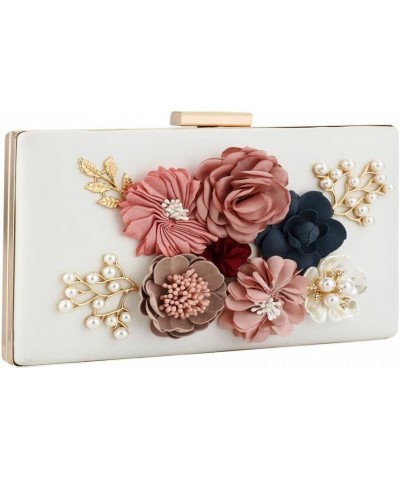 PU Leather Purses and Handbags for Women Floral Beaded Clutch Purse for Wedding Clear Crossbody Bag A-white $10.75 Evening Bags