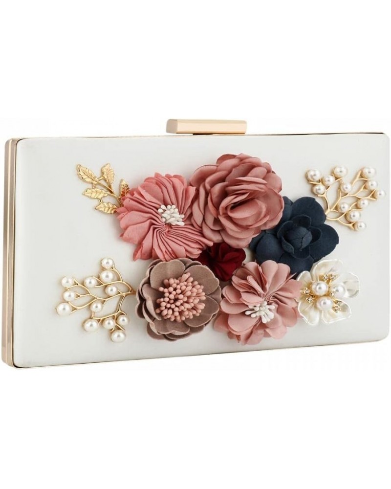 PU Leather Purses and Handbags for Women Floral Beaded Clutch Purse for Wedding Clear Crossbody Bag A-white $10.75 Evening Bags