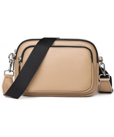 Genuine Leather Crossbody Bag for Women Small Size Casual Handbag Zip Closure Beige $31.64 Totes