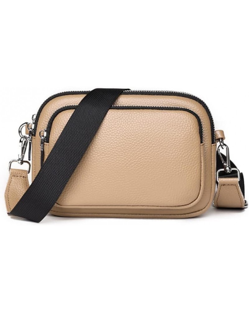 Genuine Leather Crossbody Bag for Women Small Size Casual Handbag Zip Closure Beige $31.64 Totes