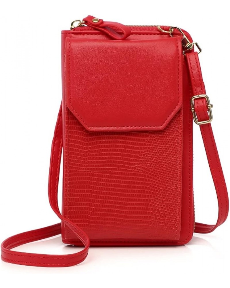 Women's Mobile Phone Bag Vertical Zipper Purse Everything Diagonal Span One Shoulder Bag Red $8.83 Handbags