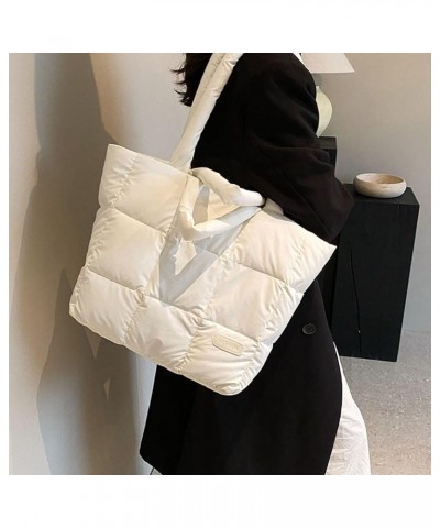 Puffer Tote Bag for Women, Quilted Cotton Padd signer, nter n Padd Shoulr Bag th Adjustable Strap-Blk Section G-white $12.30 ...