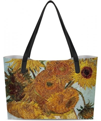 Women's Van Gogh Art Bag Leather Tote Bags Handbags Shoulder Bags for Shopping Work Travel Twelve Sunflowers 1 $20.68 Totes