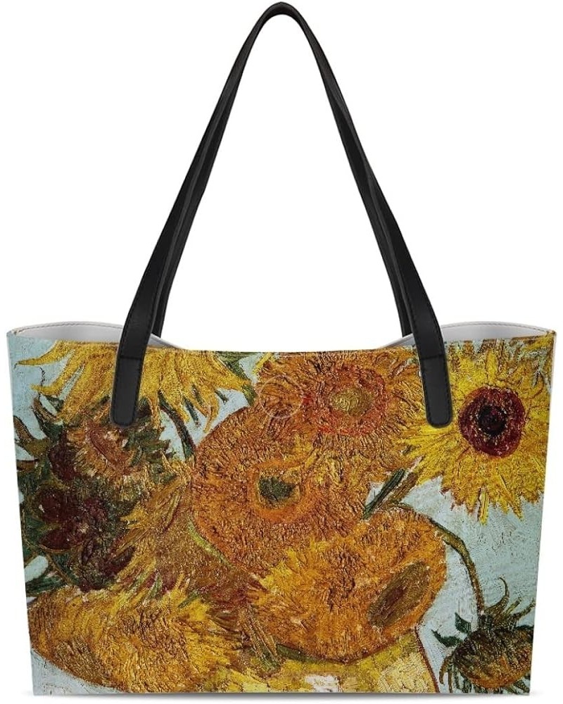 Women's Van Gogh Art Bag Leather Tote Bags Handbags Shoulder Bags for Shopping Work Travel Twelve Sunflowers 1 $20.68 Totes