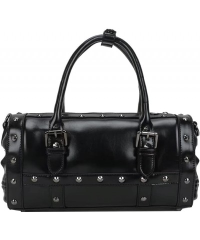 Handbag Punk Style Handbag Black Shoulder Bag with Rivets & 3D skull on Side with Long Shoulder Strap-Black Black $43.53 Totes