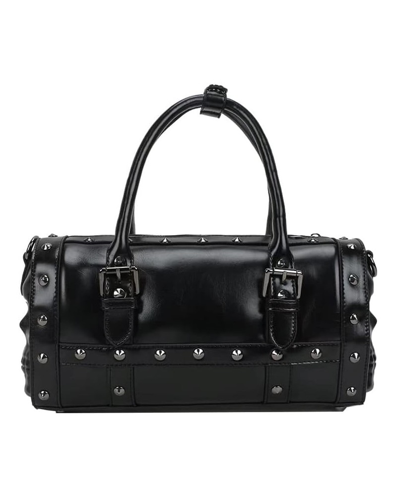 Handbag Punk Style Handbag Black Shoulder Bag with Rivets & 3D skull on Side with Long Shoulder Strap-Black Black $43.53 Totes