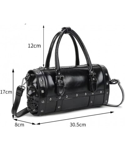 Handbag Punk Style Handbag Black Shoulder Bag with Rivets & 3D skull on Side with Long Shoulder Strap-Black Black $43.53 Totes