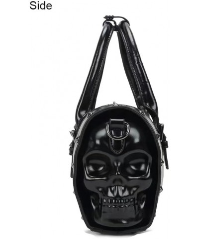 Handbag Punk Style Handbag Black Shoulder Bag with Rivets & 3D skull on Side with Long Shoulder Strap-Black Black $43.53 Totes