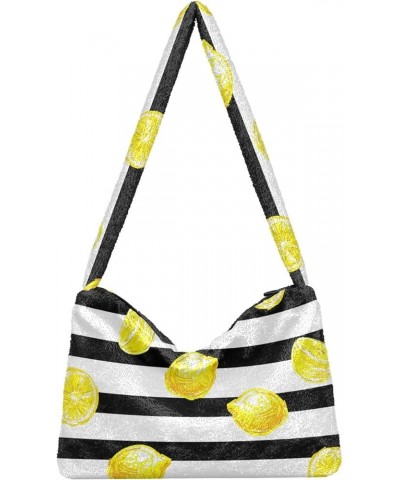 Plush Underarm Bag Women's Tote Handbags Ladies Fluffy Purse Shoulder Bag for Winter Watercolor Lemons $11.96 Totes