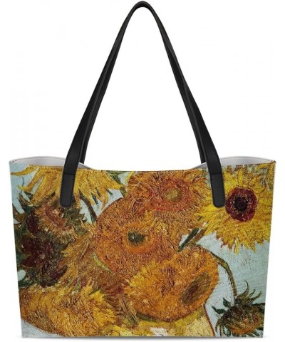 Women's Van Gogh Art Bag Leather Tote Bags Handbags Shoulder Bags for Shopping Work Travel Twelve Sunflowers 1 $20.68 Totes