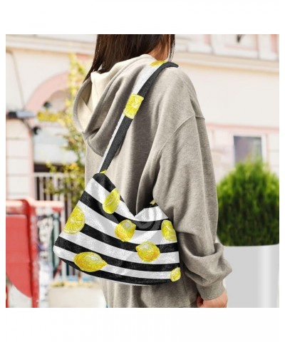 Plush Underarm Bag Women's Tote Handbags Ladies Fluffy Purse Shoulder Bag for Winter Watercolor Lemons $11.96 Totes