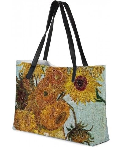 Women's Van Gogh Art Bag Leather Tote Bags Handbags Shoulder Bags for Shopping Work Travel Twelve Sunflowers 1 $20.68 Totes