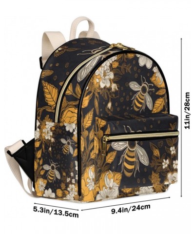 Yellow Floral Bee Mini Backpack Purse for Women Small Casual Daypacks Pu Leather Bookbag Fashion Bee Back Packs Anti Theft Tr...