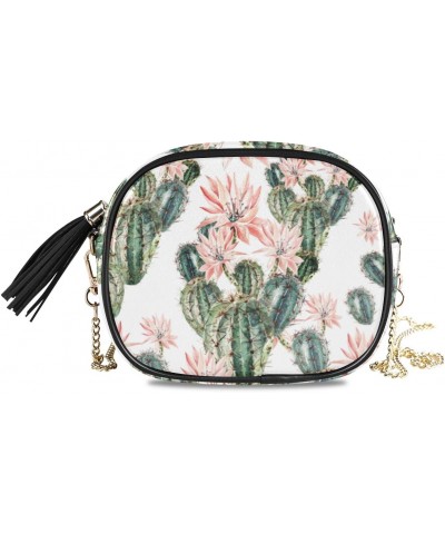 PU Leather Small Crossbody Bag Purse Wallet Watercolor Cactus Flower Cacti Floral Cell Phone Bags with Adjustable Chain Strap...