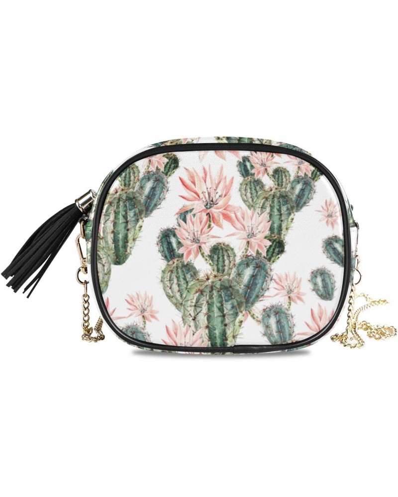 PU Leather Small Crossbody Bag Purse Wallet Watercolor Cactus Flower Cacti Floral Cell Phone Bags with Adjustable Chain Strap...