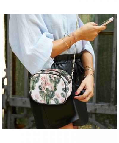 PU Leather Small Crossbody Bag Purse Wallet Watercolor Cactus Flower Cacti Floral Cell Phone Bags with Adjustable Chain Strap...