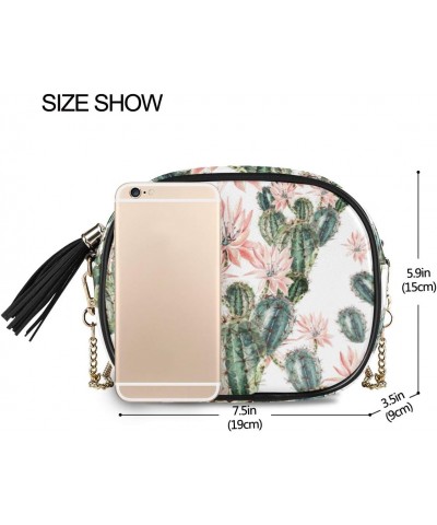 PU Leather Small Crossbody Bag Purse Wallet Watercolor Cactus Flower Cacti Floral Cell Phone Bags with Adjustable Chain Strap...