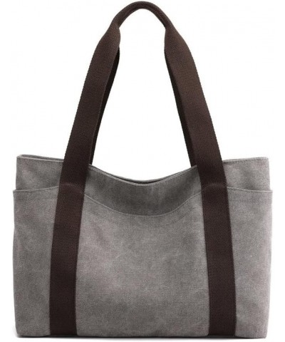 Canvas Shoulder Bag with Large Capacity and Multiple Pockets, Casual Canvas Bag, Commuting Tote Bag for Women (Coffee) Gray $...