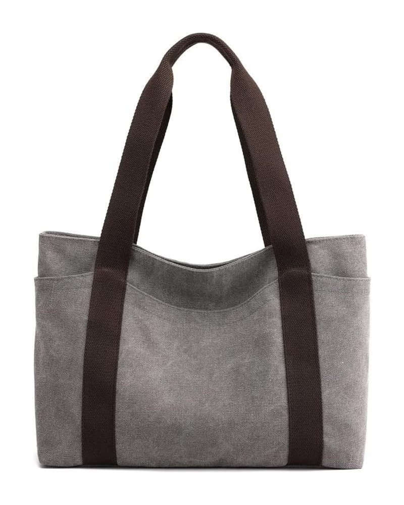 Canvas Shoulder Bag with Large Capacity and Multiple Pockets, Casual Canvas Bag, Commuting Tote Bag for Women (Coffee) Gray $...