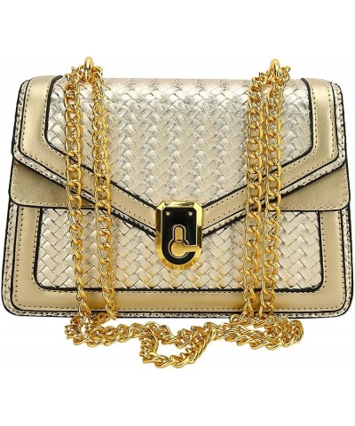 Diamond-Weave Leather Women's Square Underarm Bag Adjustable Compartment Square Organ Shoulder Bag (white) Golden $30.78 Totes