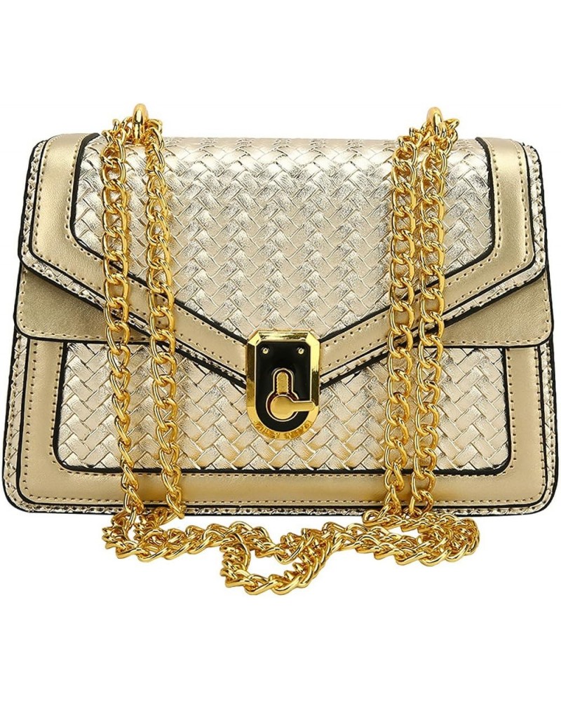 Diamond-Weave Leather Women's Square Underarm Bag Adjustable Compartment Square Organ Shoulder Bag (white) Golden $30.78 Totes