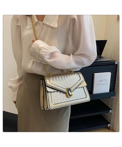 Diamond-Weave Leather Women's Square Underarm Bag Adjustable Compartment Square Organ Shoulder Bag (white) Golden $30.78 Totes