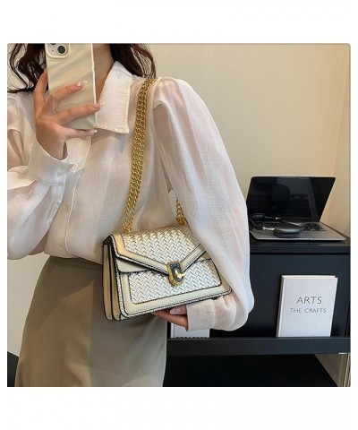 Diamond-Weave Leather Women's Square Underarm Bag Adjustable Compartment Square Organ Shoulder Bag (white) Golden $30.78 Totes