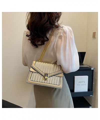 Diamond-Weave Leather Women's Square Underarm Bag Adjustable Compartment Square Organ Shoulder Bag (white) Golden $30.78 Totes