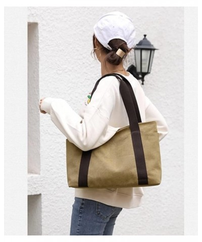 Canvas Shoulder Bag with Large Capacity and Multiple Pockets, Casual Canvas Bag, Commuting Tote Bag for Women (Coffee) Gray $...