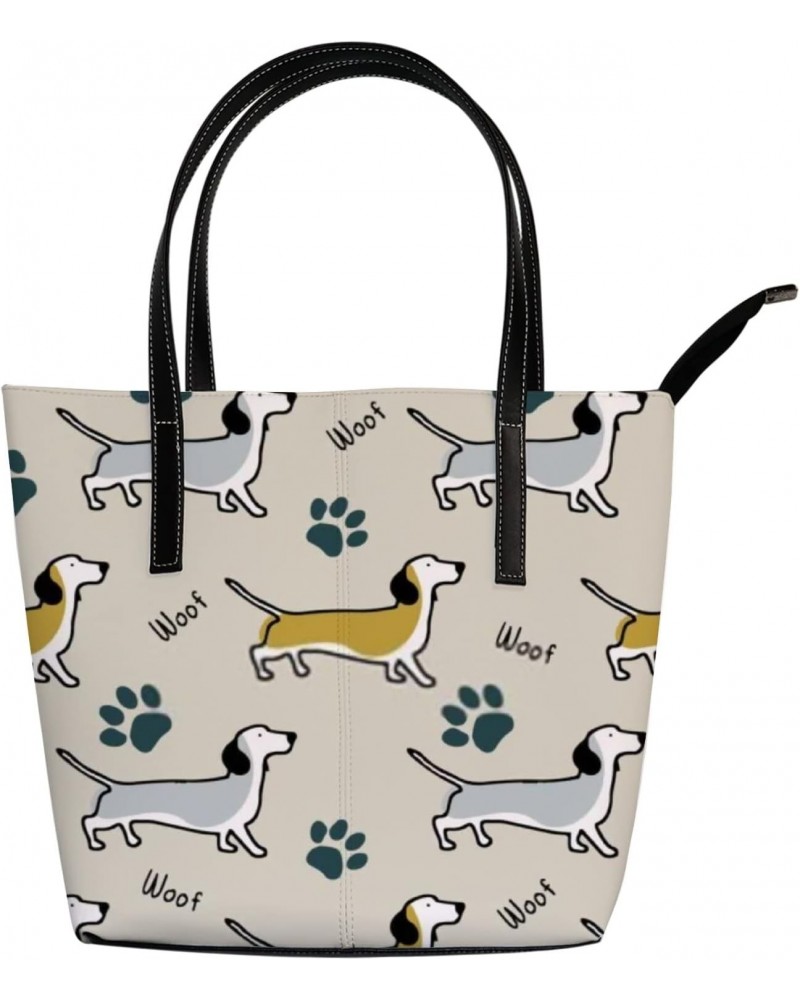 Shoulder Bag Tote Bags for Women Cute Dogs and Paws Leather Shopper Work Handbags Large Casual Bag $26.21 Totes