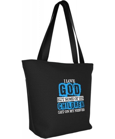 I Love God But Some Of His Children Get On My Nerves Vintage Women'S Casual One Shoulder Carry Shopping Bag Large Capacity Wo...