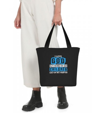 I Love God But Some Of His Children Get On My Nerves Vintage Women'S Casual One Shoulder Carry Shopping Bag Large Capacity Wo...