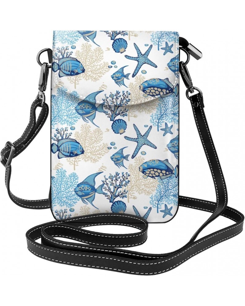 Anchor Corals Starfishes Small Crossbody Phone Bags for Women Leather Cell Phone Purse Lightweight Cell Phone Wallet Girls Sh...