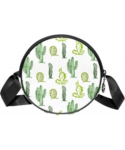 Hand Drawn Cactus Crossbody Bag for Women Teen Girls Round Canvas Shoulder Bag Purse Tote Handbag Bag $8.82 Totes