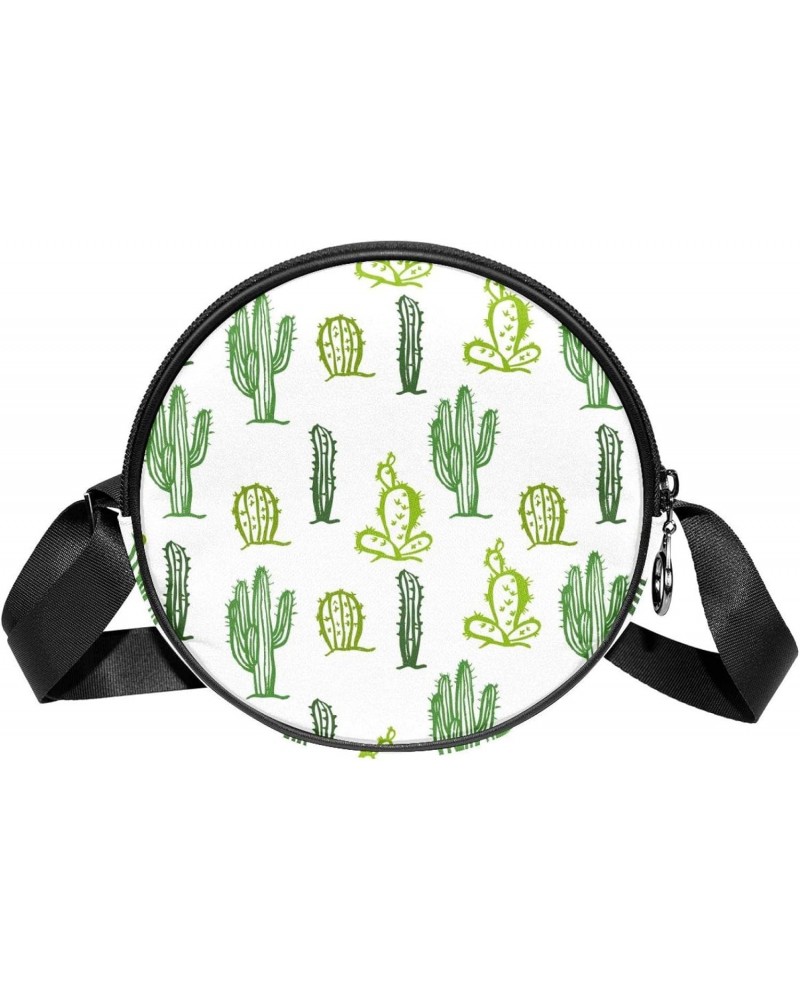 Hand Drawn Cactus Crossbody Bag for Women Teen Girls Round Canvas Shoulder Bag Purse Tote Handbag Bag $8.82 Totes