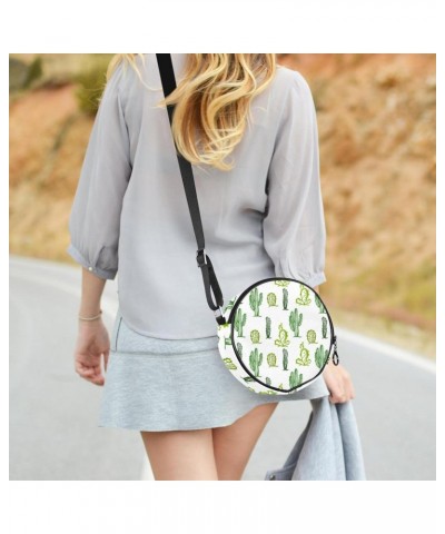 Hand Drawn Cactus Crossbody Bag for Women Teen Girls Round Canvas Shoulder Bag Purse Tote Handbag Bag $8.82 Totes