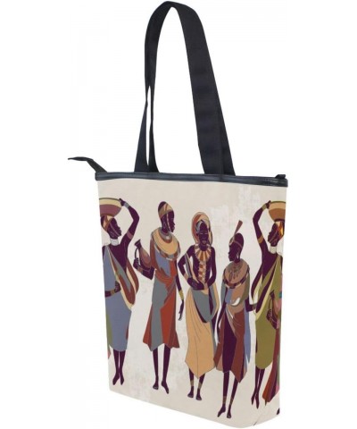 Tote Bag Ethnic African Women Canvas Zippered Tote Handbag for Women with 2 Interior Pockets $11.04 Totes