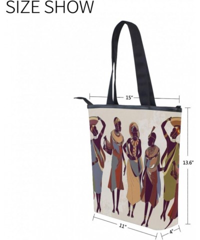 Tote Bag Ethnic African Women Canvas Zippered Tote Handbag for Women with 2 Interior Pockets $11.04 Totes