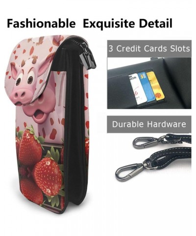 women leather Cell Phone Purse Pink Cow with Strawberries pattern Multifunction,Soft, durable,Convenient for daily use and tr...