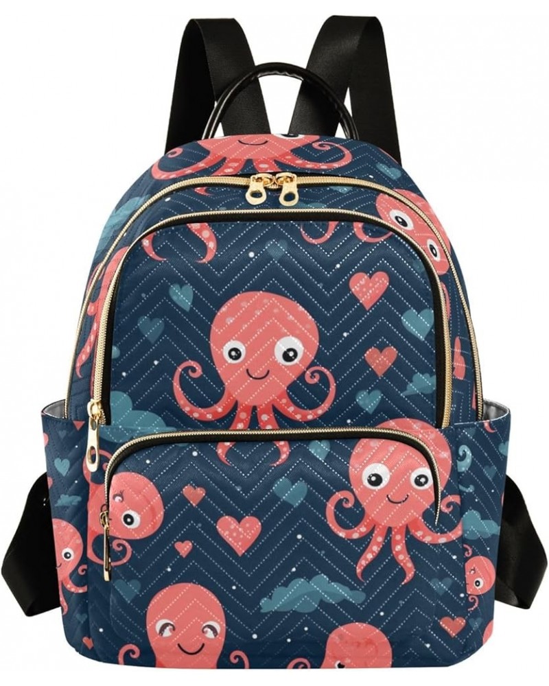 Small Backpack Purse for Women, Red Blue Octopus Travel Bag Casual Daypack Shoulder Bag Small $21.59 Backpacks