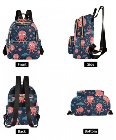 Small Backpack Purse for Women, Red Blue Octopus Travel Bag Casual Daypack Shoulder Bag Small $21.59 Backpacks