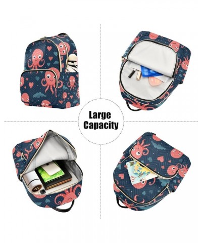 Small Backpack Purse for Women, Red Blue Octopus Travel Bag Casual Daypack Shoulder Bag Small $21.59 Backpacks