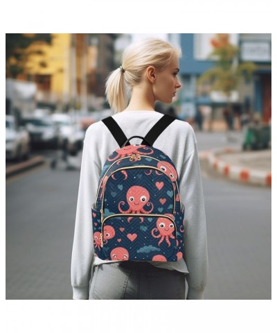 Small Backpack Purse for Women, Red Blue Octopus Travel Bag Casual Daypack Shoulder Bag Small $21.59 Backpacks